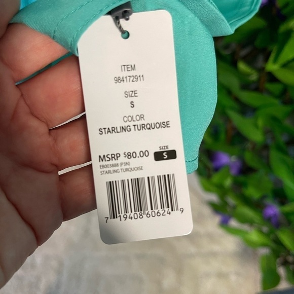 NWT Eddie Bauer Men's Woven Tech Shirt Starling Turquoise Size Small Button Up - Picture 13 of 14